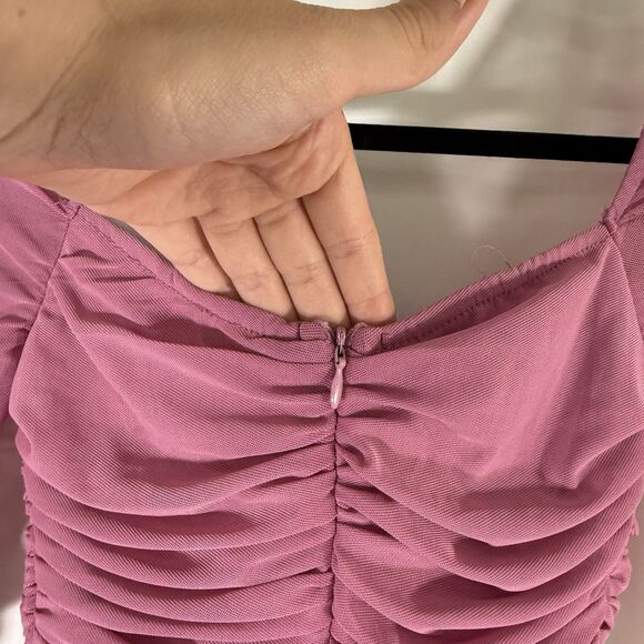 Princess Polly Bodysuit Women's 4 Pink Mesh Ruched Square Neck Long Sleeve - Picture 12 of 12